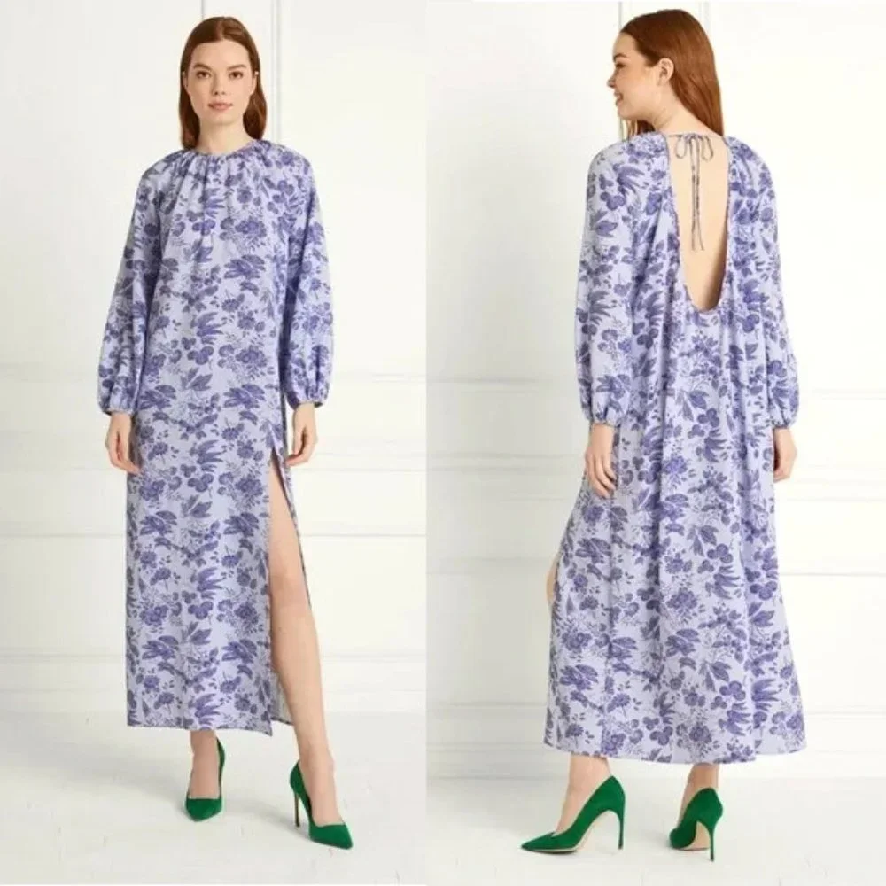 Hill House Lilac Floral Simone House & Work Maxi Dress w/Long Sleeves - Picture 2 of 4